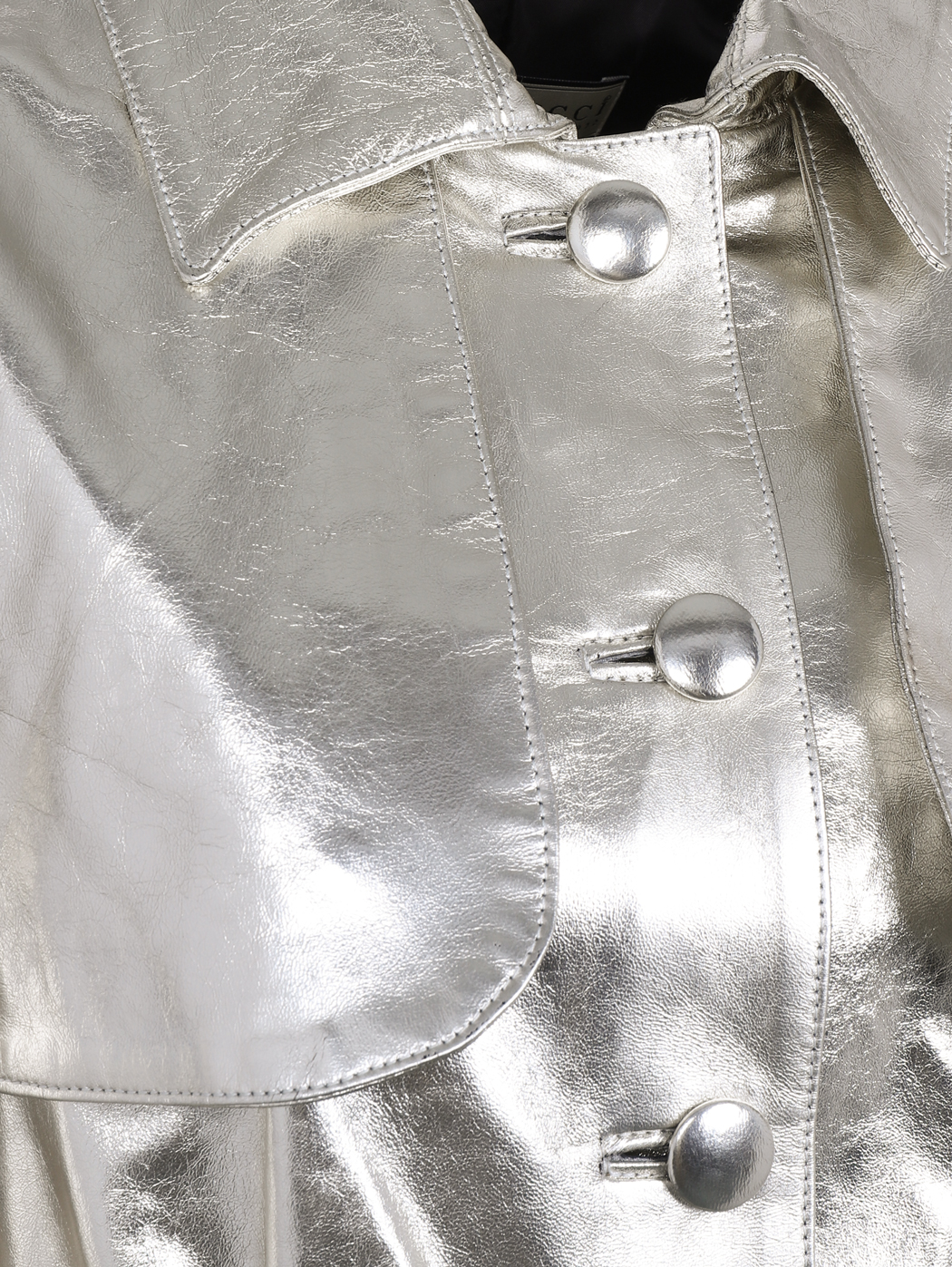 Mid-length Leather Trench Coat Metallic Silver
