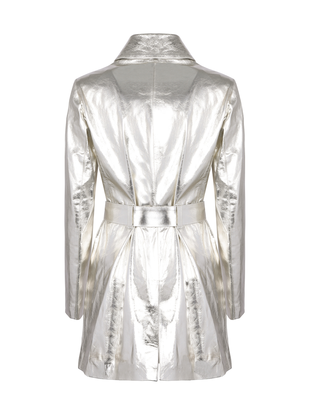 Mid-length Leather Trench Coat Metallic Silver