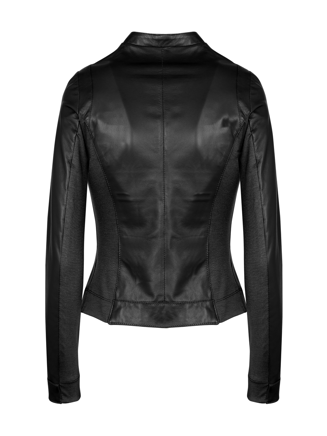 Cropped Fitted Stretch Panel Leather Jacket Black