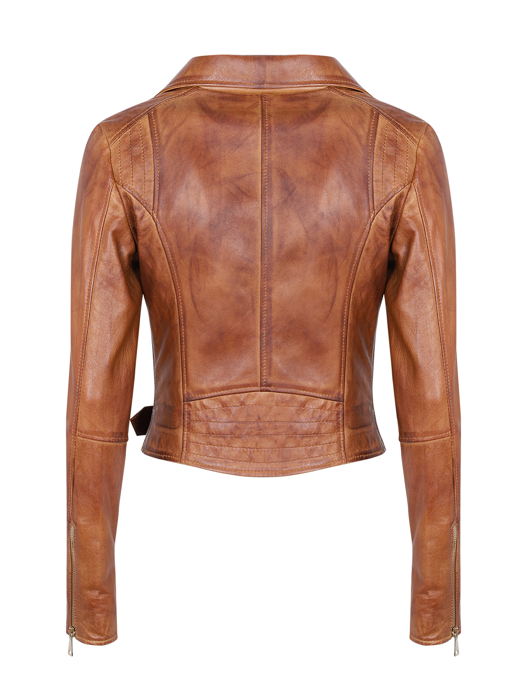 Cross Front Tamponato Leather Jacket Tobacco
