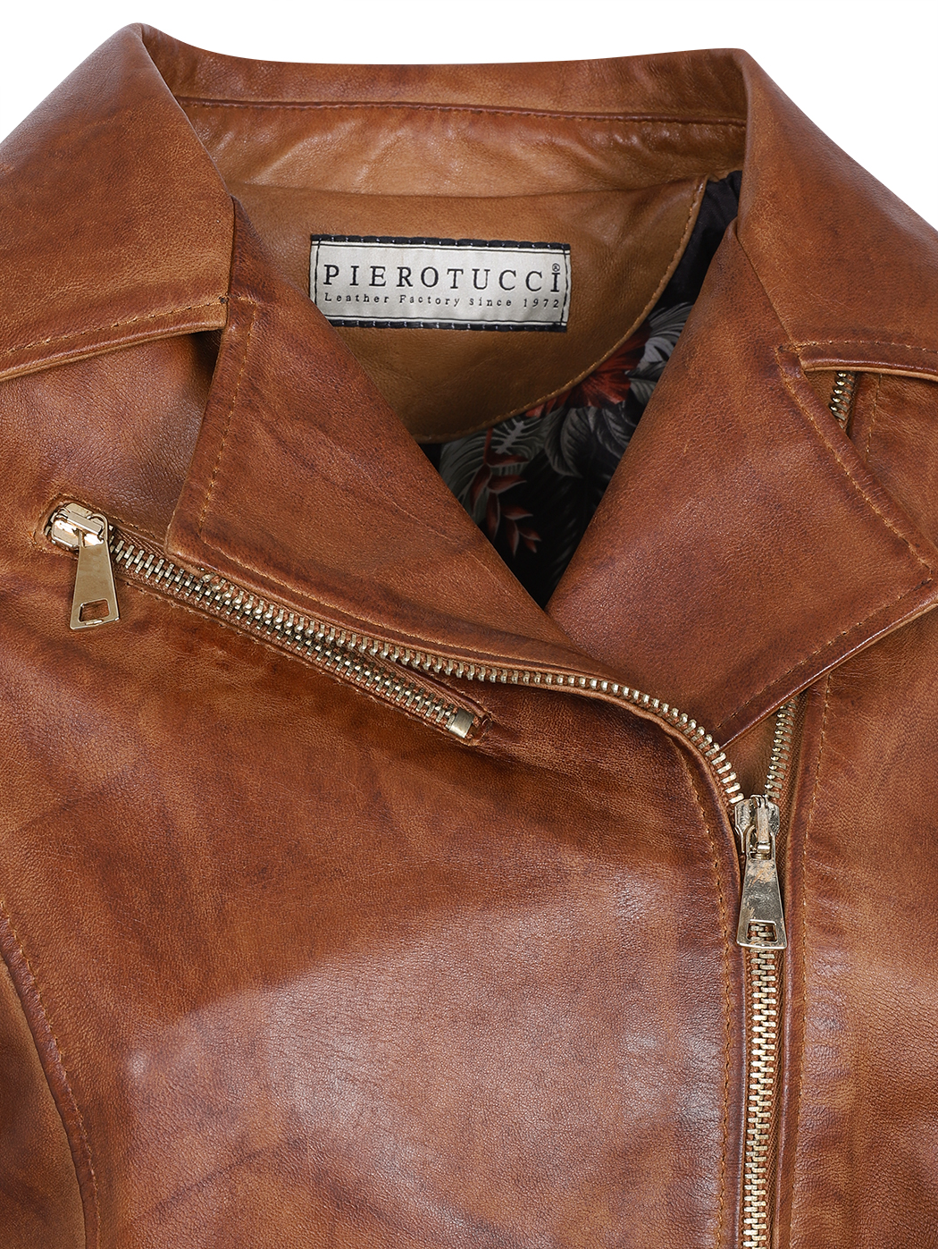 Cross Front Tamponato Leather Jacket Tobacco