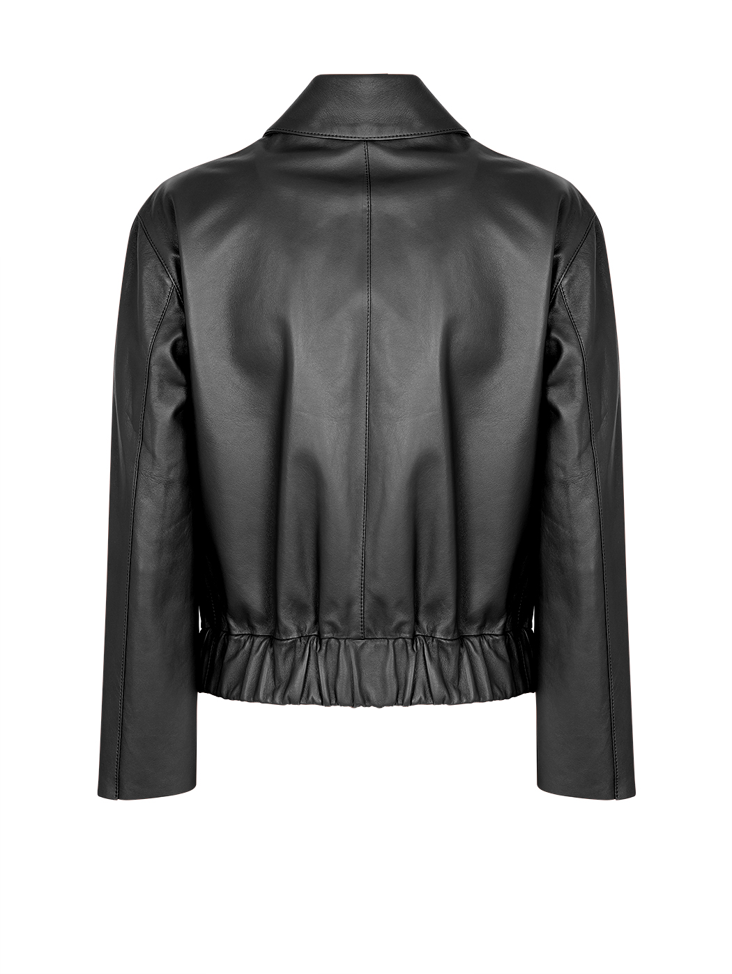 Bomber corto con maniche larghe in pelle - Nero