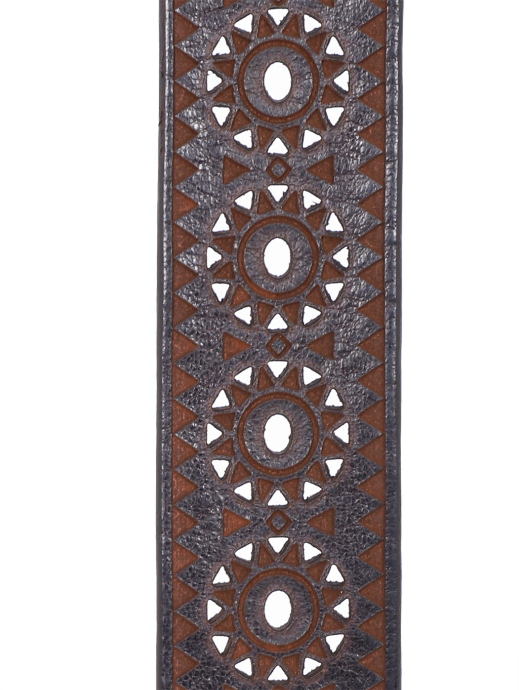 Perforated Circle Motif Leather Belt Dark Brown