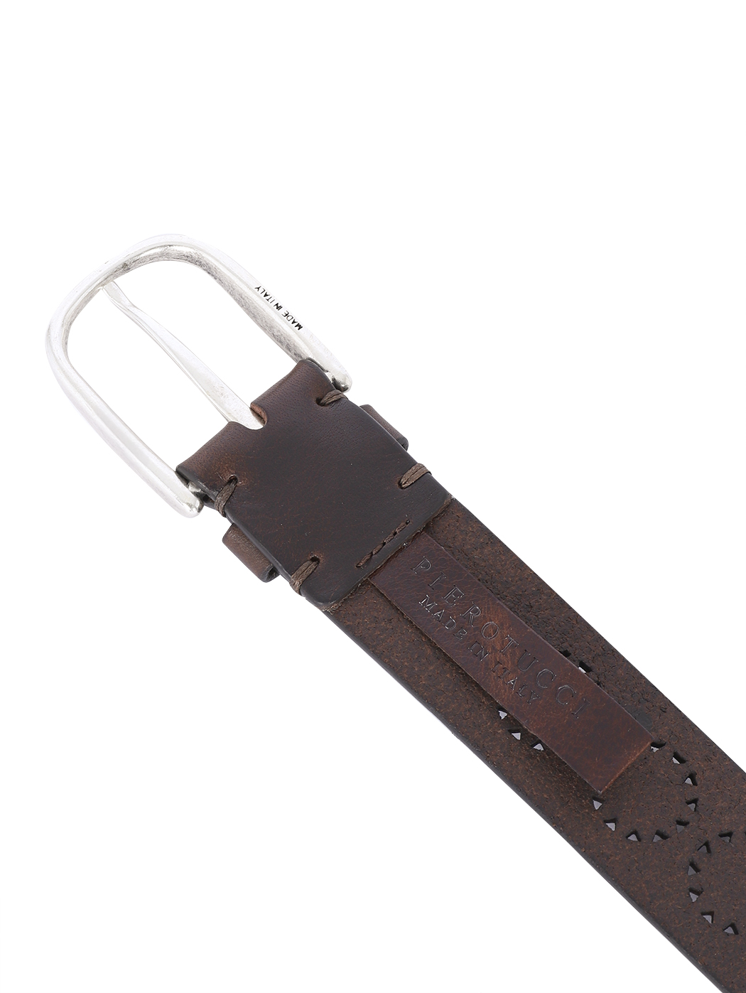 Perforated Circle Motif Leather Belt Dark Brown