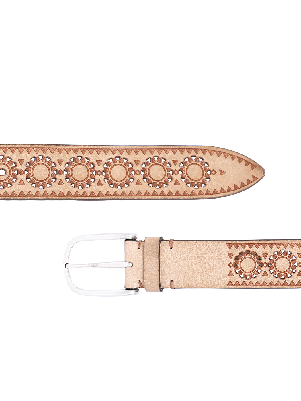 Perforated Circle Motif Leather Belt Sand Beige
