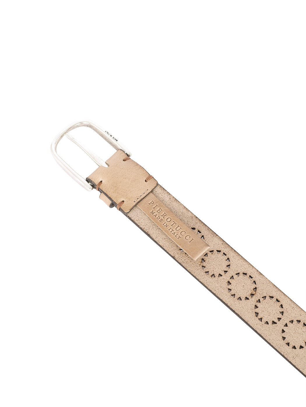 Perforated Circle Motif Leather Belt Sand Beige