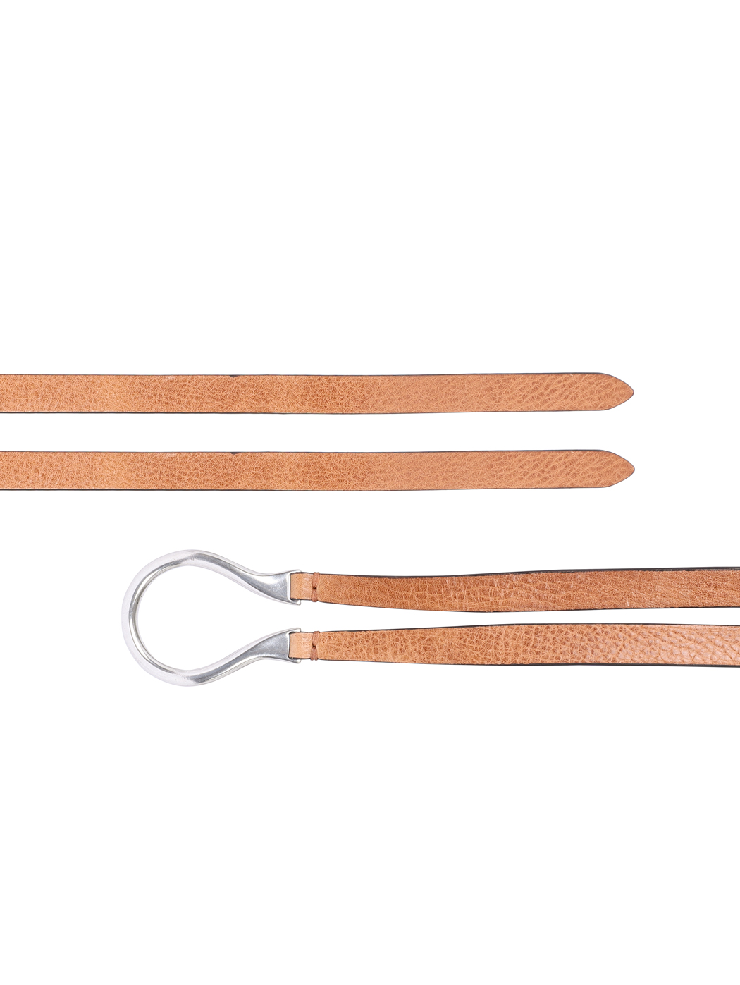 Skinny Double Strap Leather Omega Belt Cognac