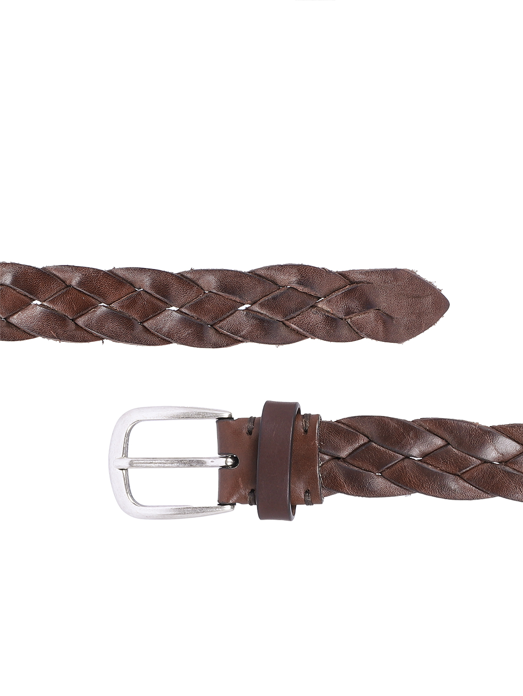 Braided Leather Belt Brass Buckle 30mm Dark Brown