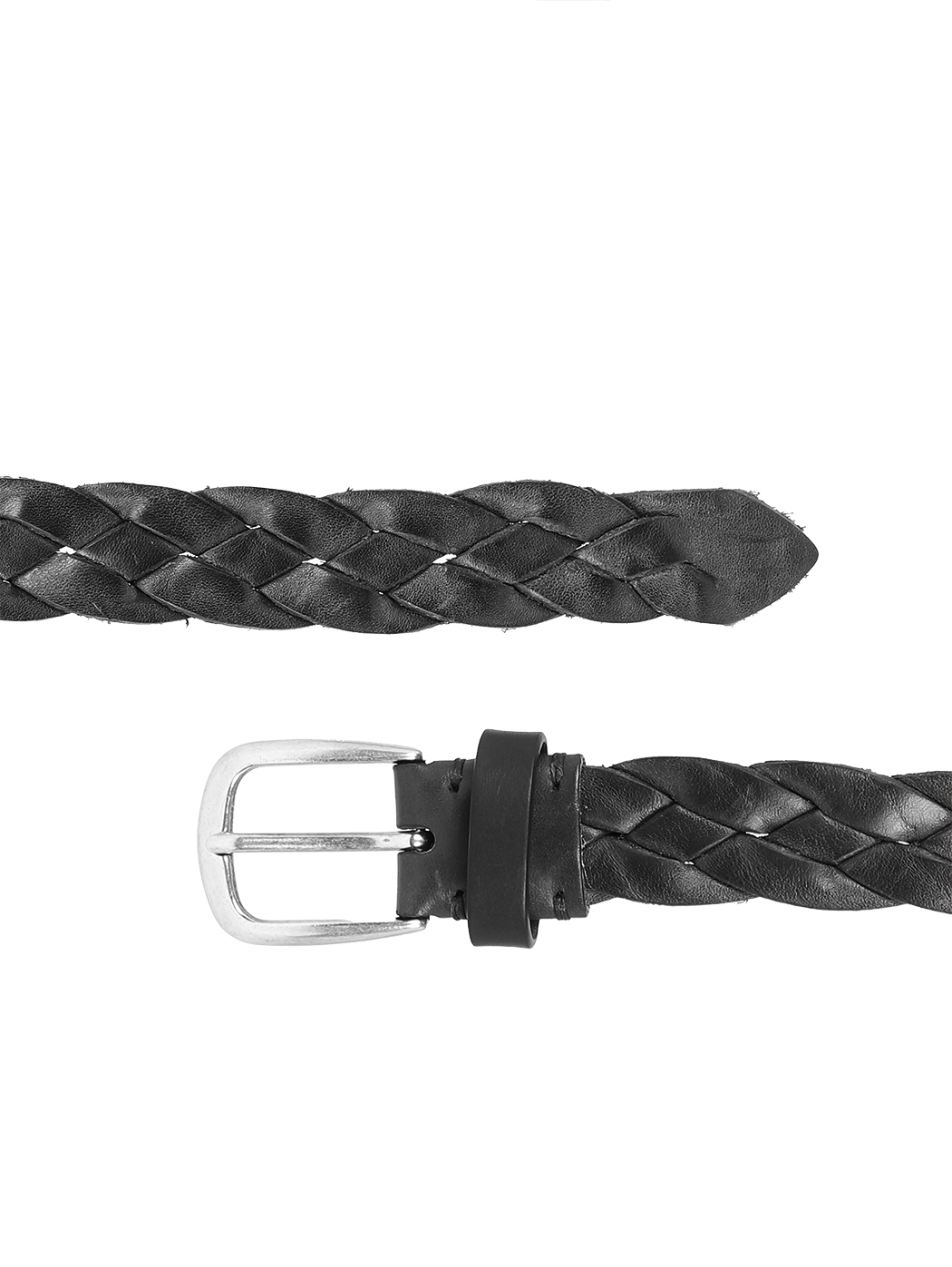 Braided Leather Belt Brass Buckle 30mm Black