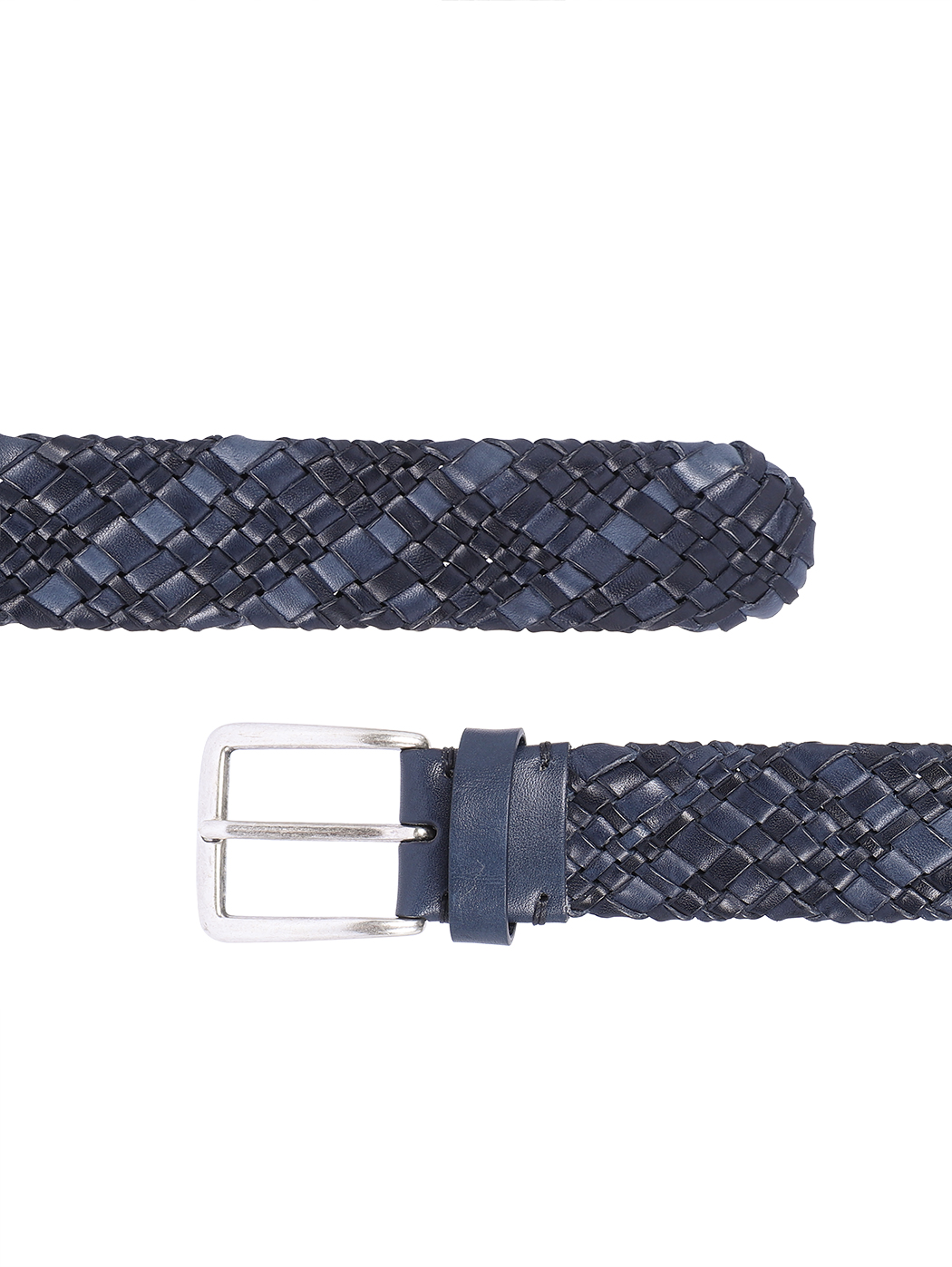 Woven Leather Belt Brass Buckle 35mm Blue
