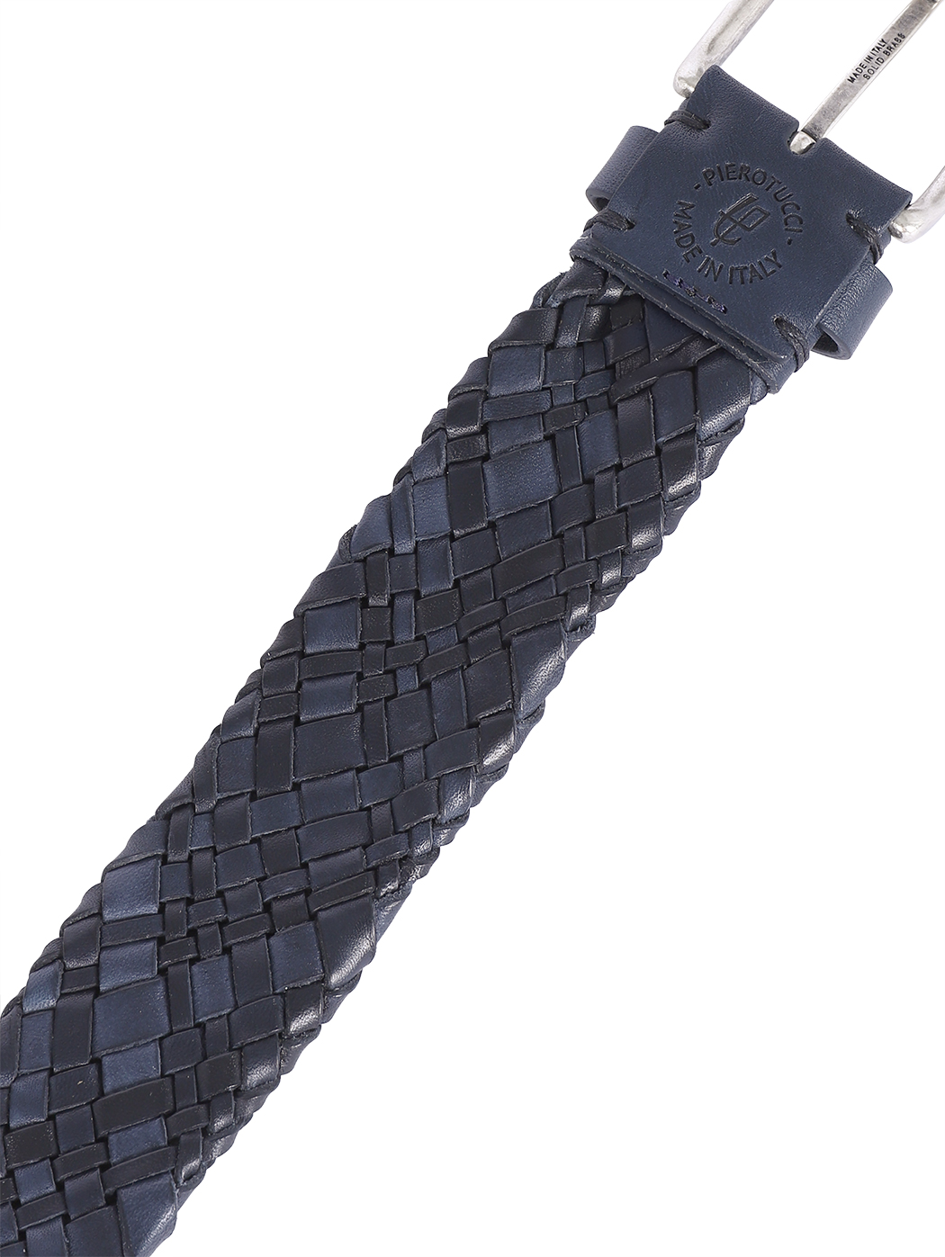 Woven Leather Belt Brass Buckle 35mm Blue