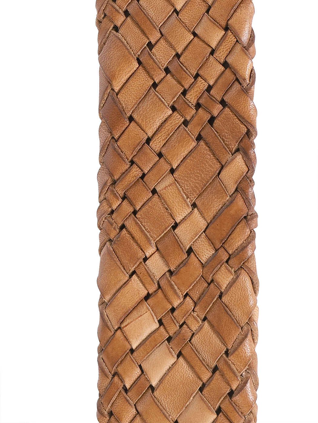 Woven Leather Belt Brass Buckle 35mm Cuoio