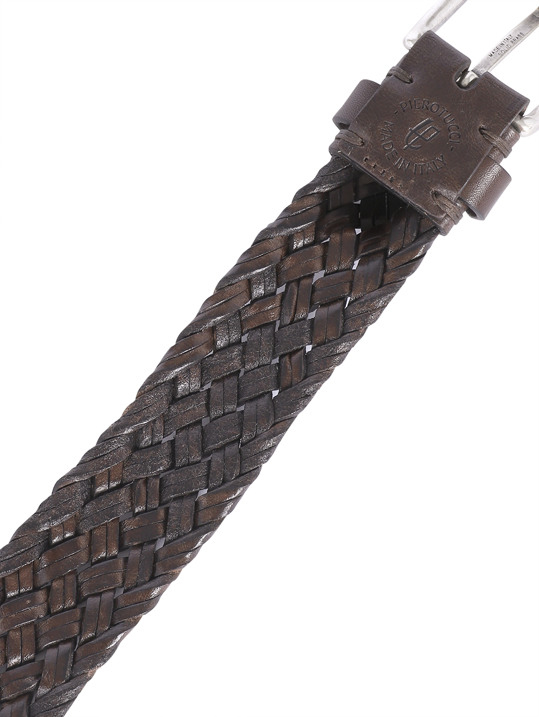 Woven Leather Belt Brass Buckle 35mm Caffè