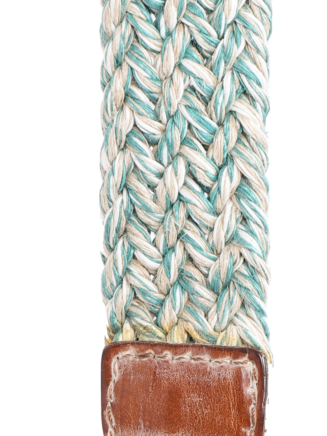 Woven Corded Leather Belt Beige Green