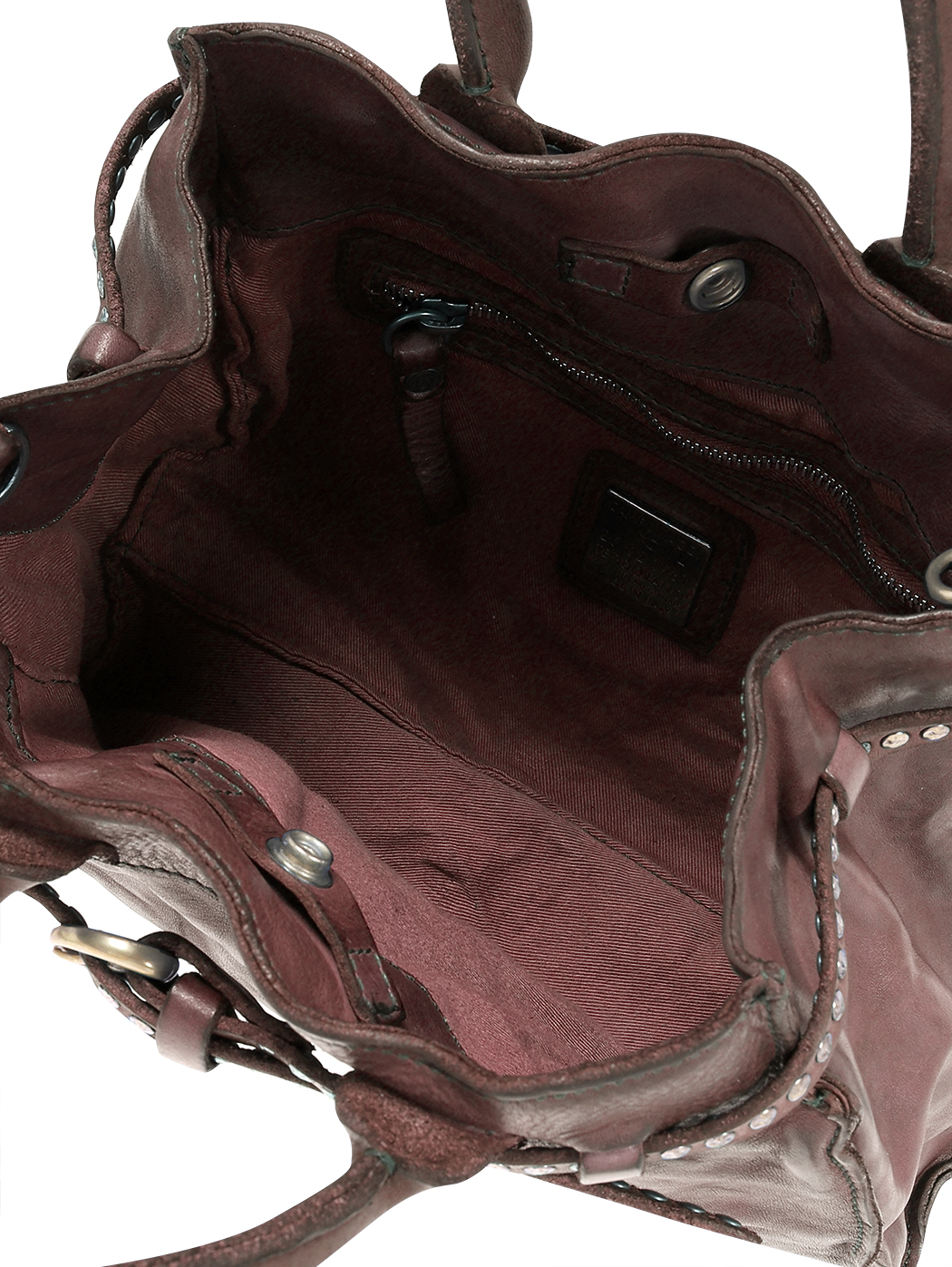 Belted Top Handle Cowhide Leather Bag Dark Brown