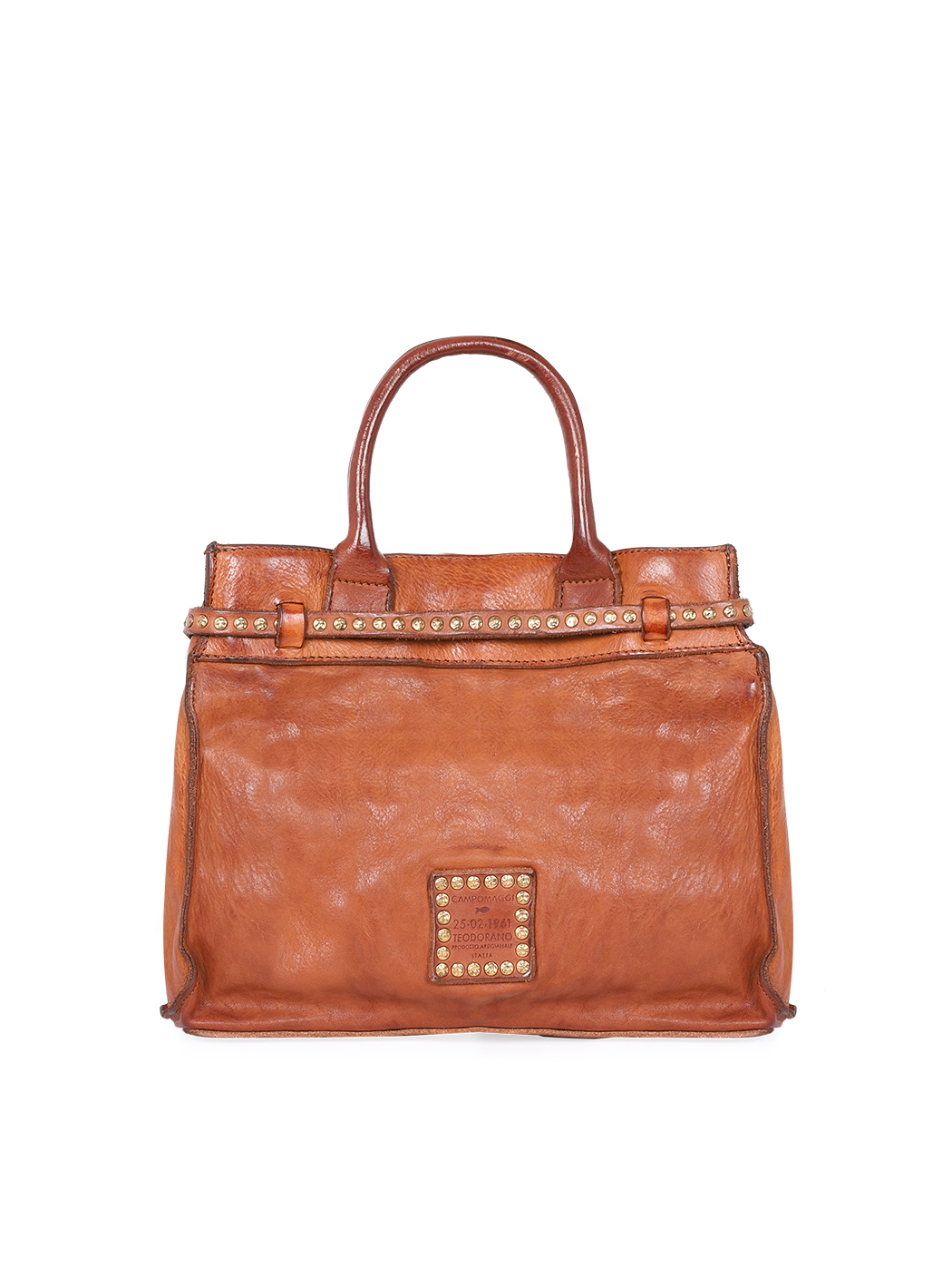 Belted Top Handle Cowhide Leather Bag Cognac