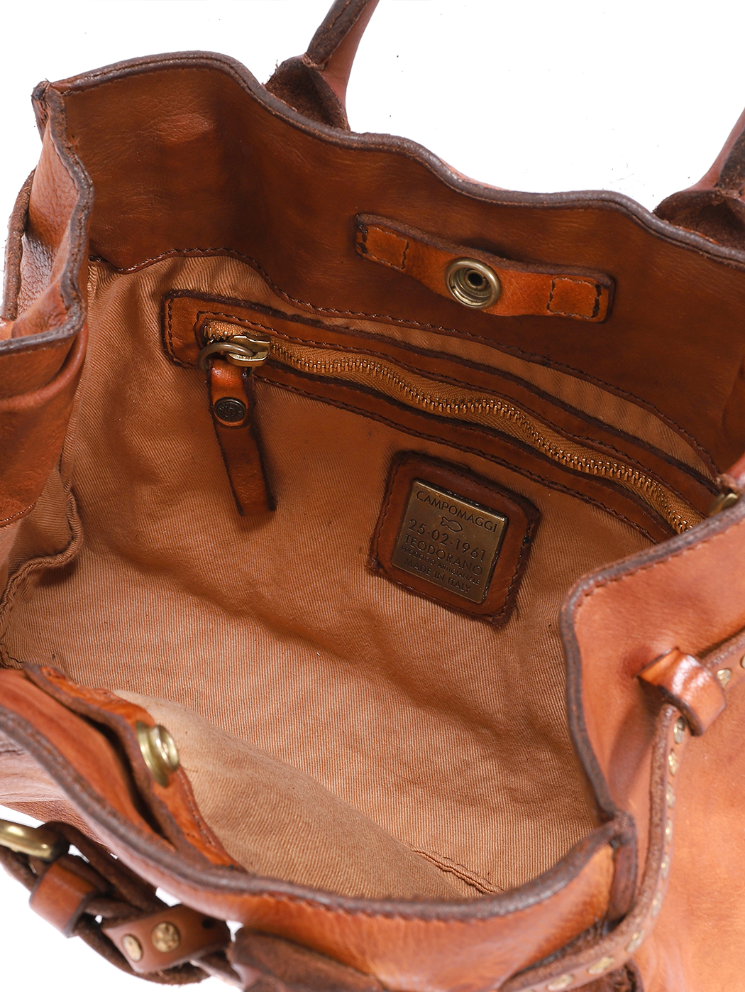 Belted Top Handle Cowhide Leather Bag Cognac