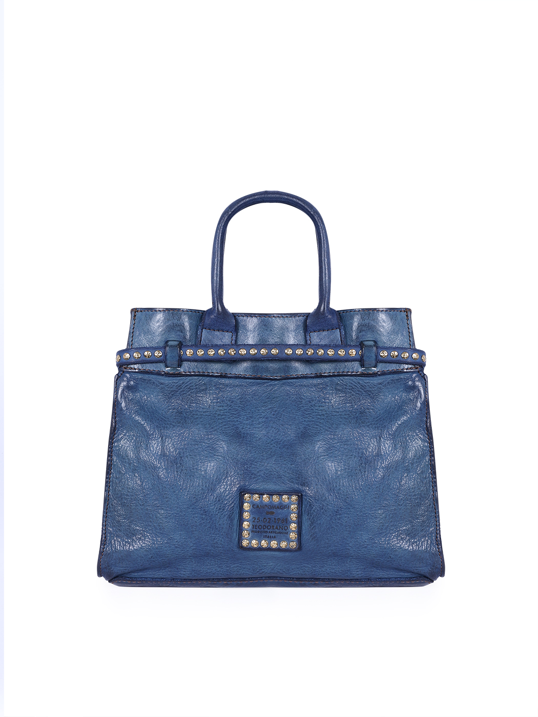 Small Belted Top Handle Cowhide Bag Sapphire