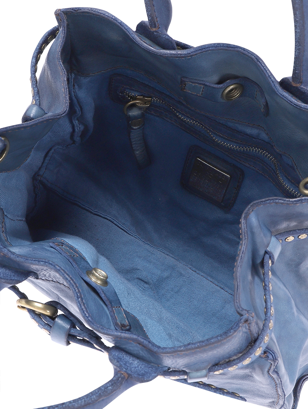 Small Belted Top Handle Cowhide Bag Sapphire