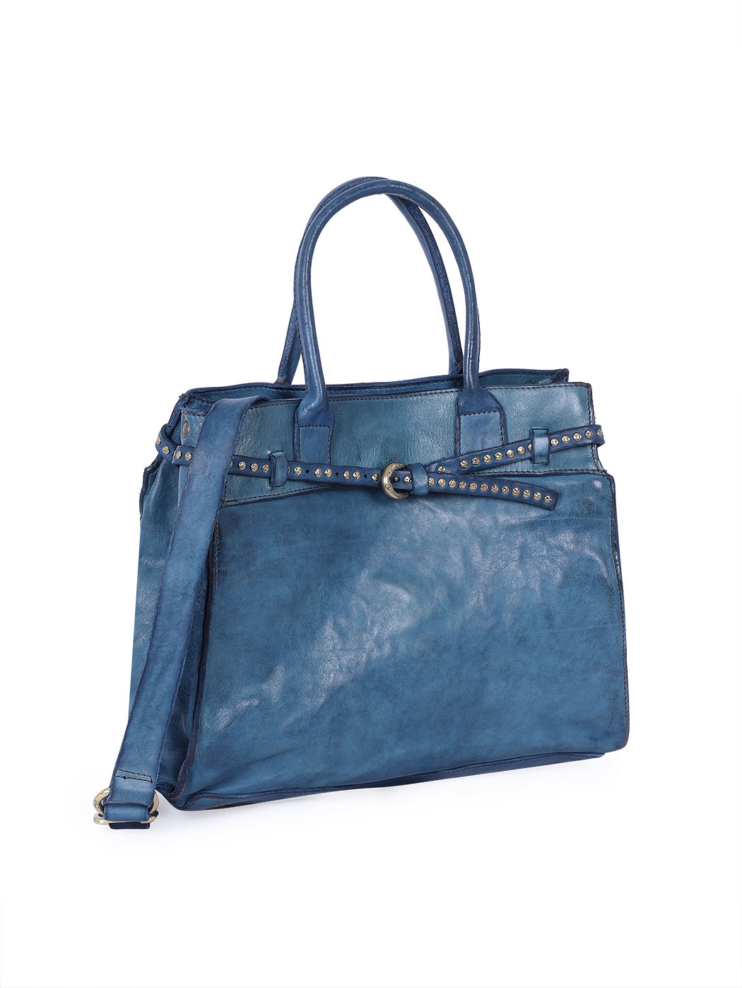  Midi Belted Top Handle Cowhide Satchel Sapphire