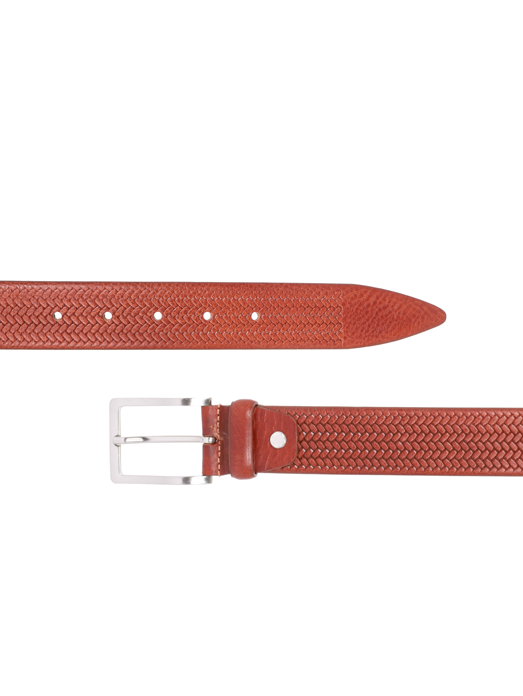 Weave Embossed Motif Leather Belt 35mm Brown