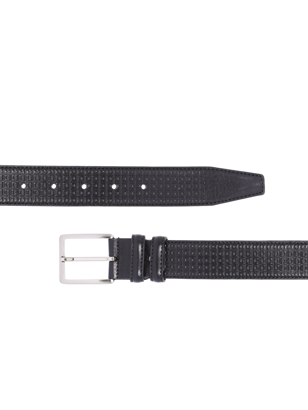Stamped Motif Fine Leather Belt Black
