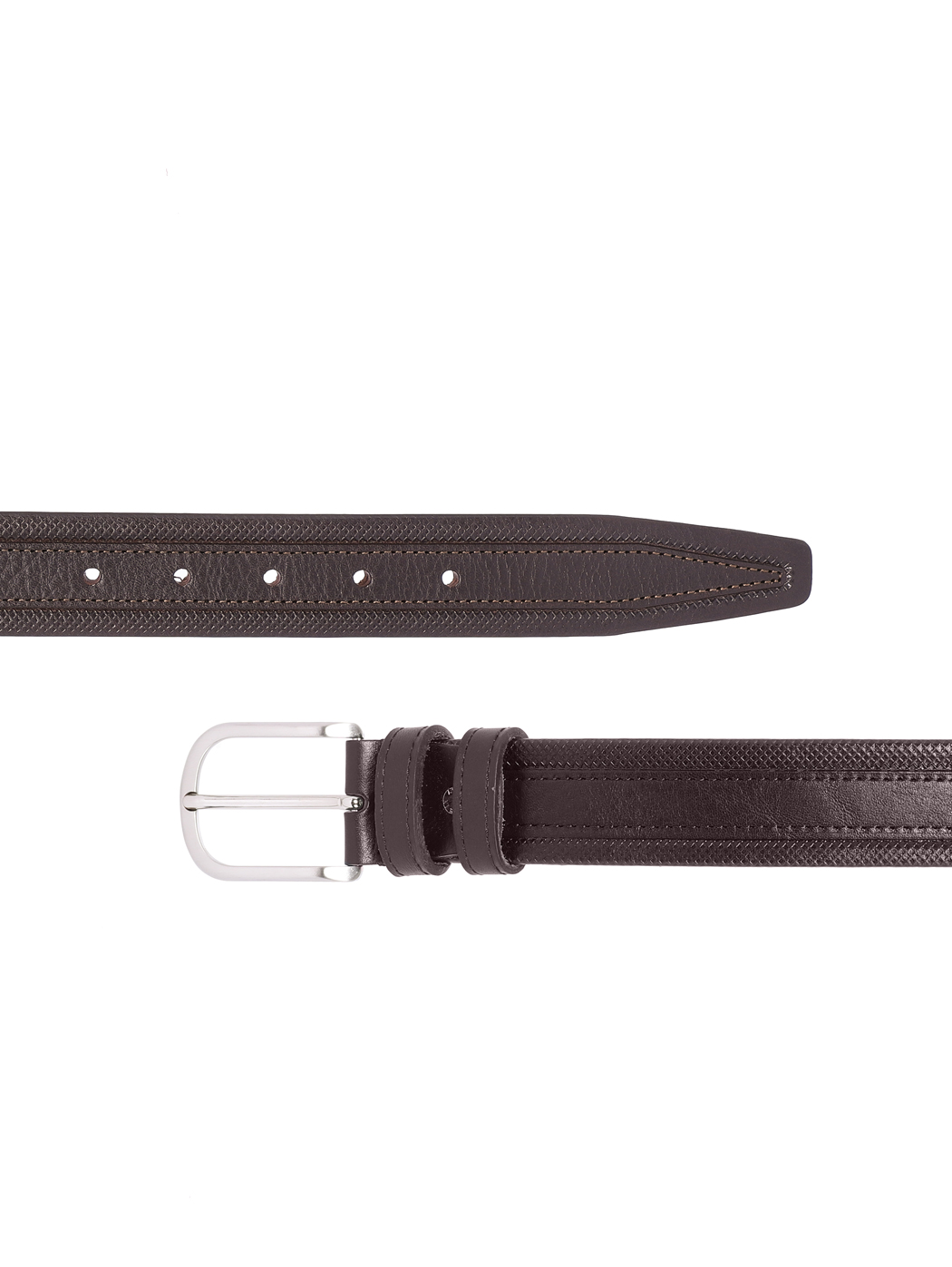 Embossed Weave Leather Belt 35mm Dark Brown