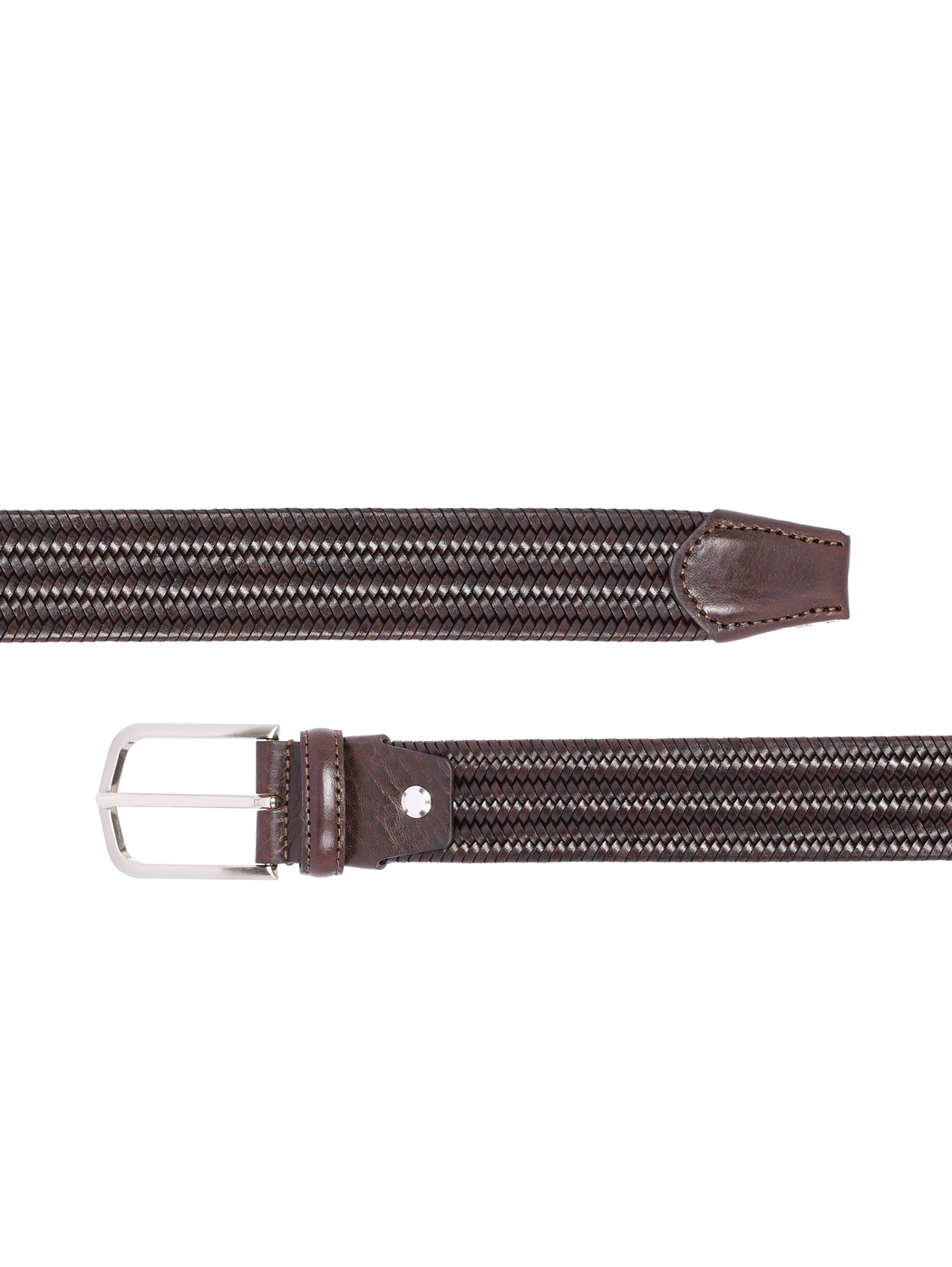 Cintura elastica in pelle intrecciata double-face Moro