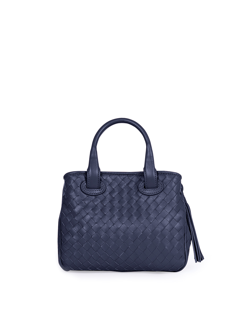 Mini Top Handle Intrecciato Weave Leather Purse Navy Blue