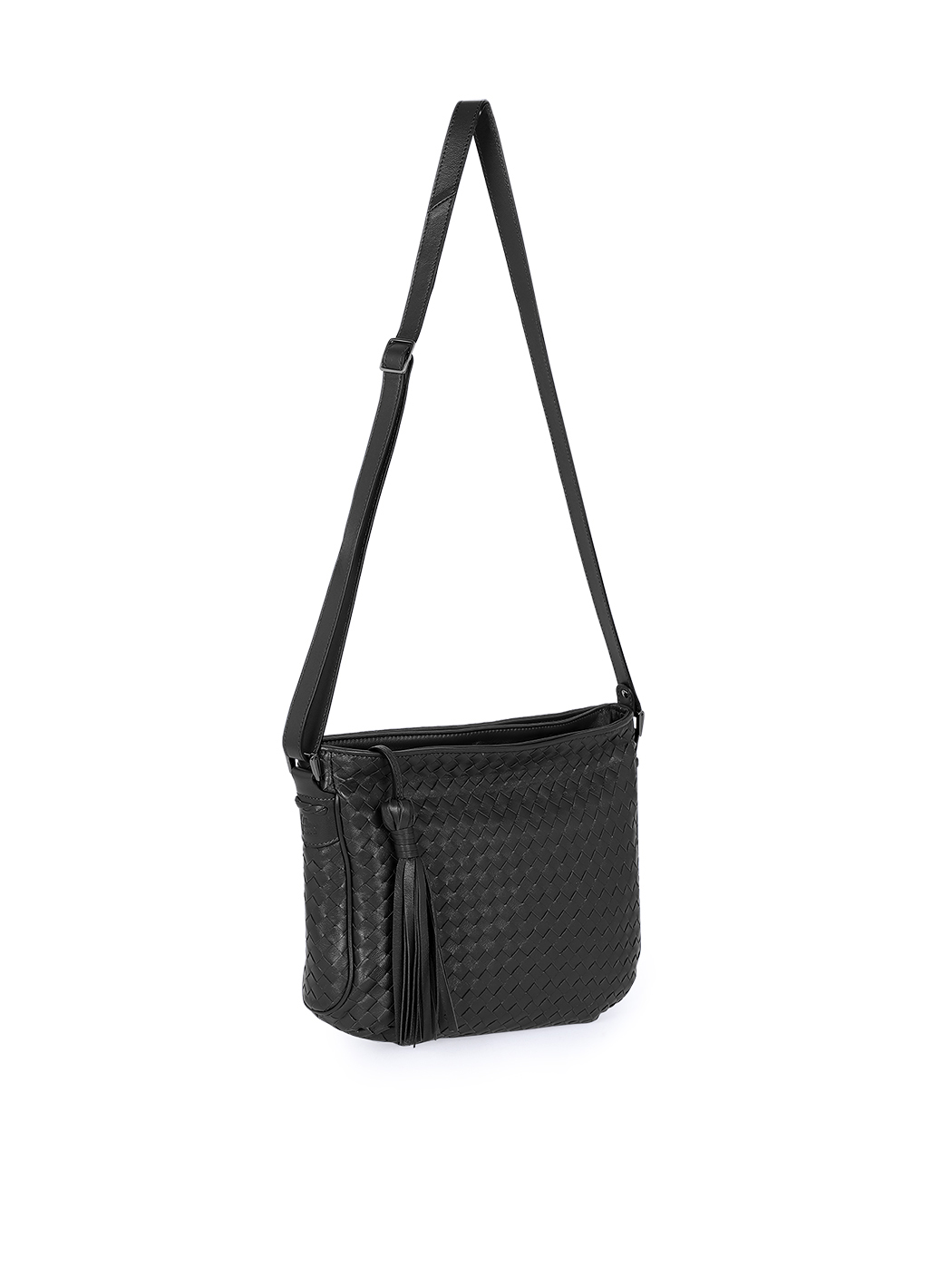 Classic Crossbody Intrecciato Weave Leather Bag Black