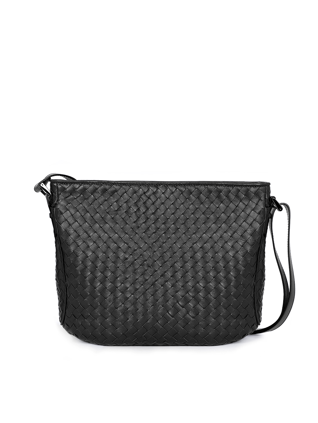 Classic Crossbody Intrecciato Weave Leather Bag Black