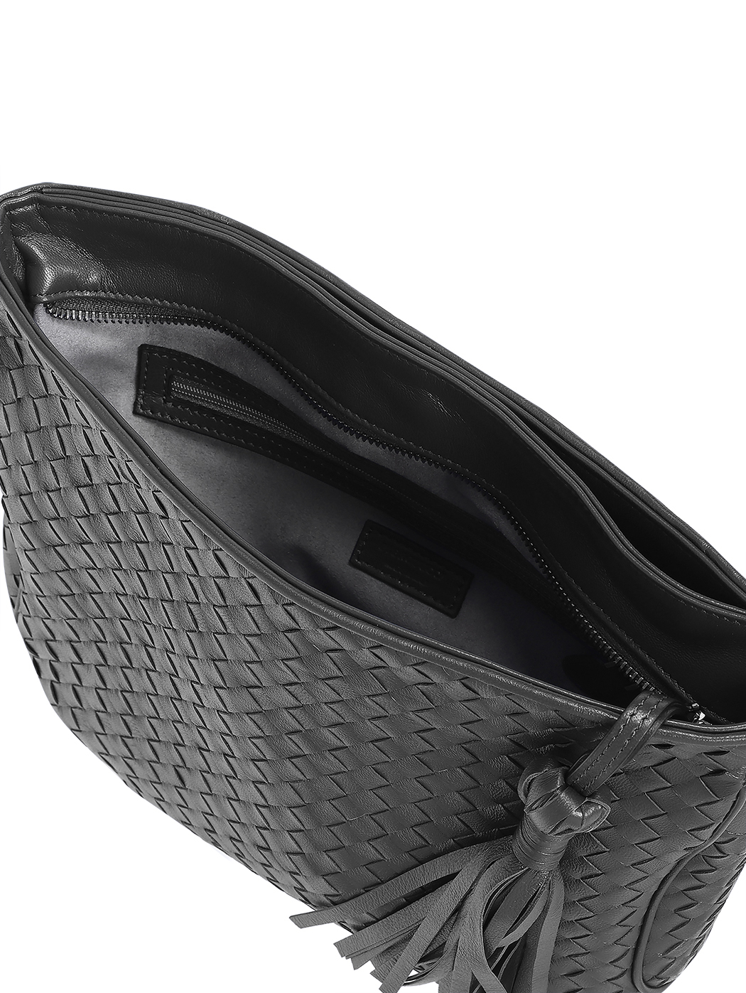 Classic Crossbody Intrecciato Weave Leather Bag Black