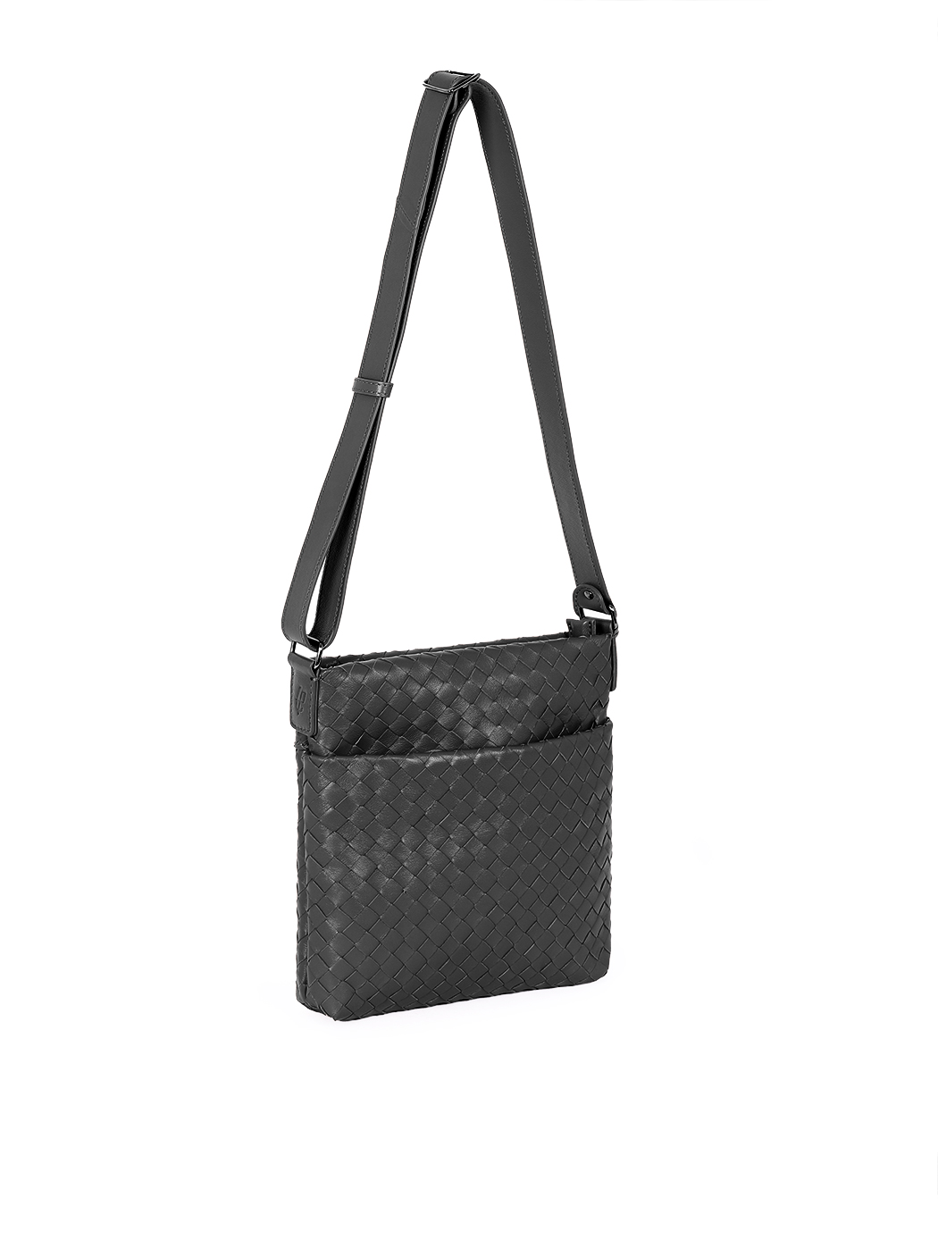 Borsa tracolla grande in pelle intrecciata da uomo nero