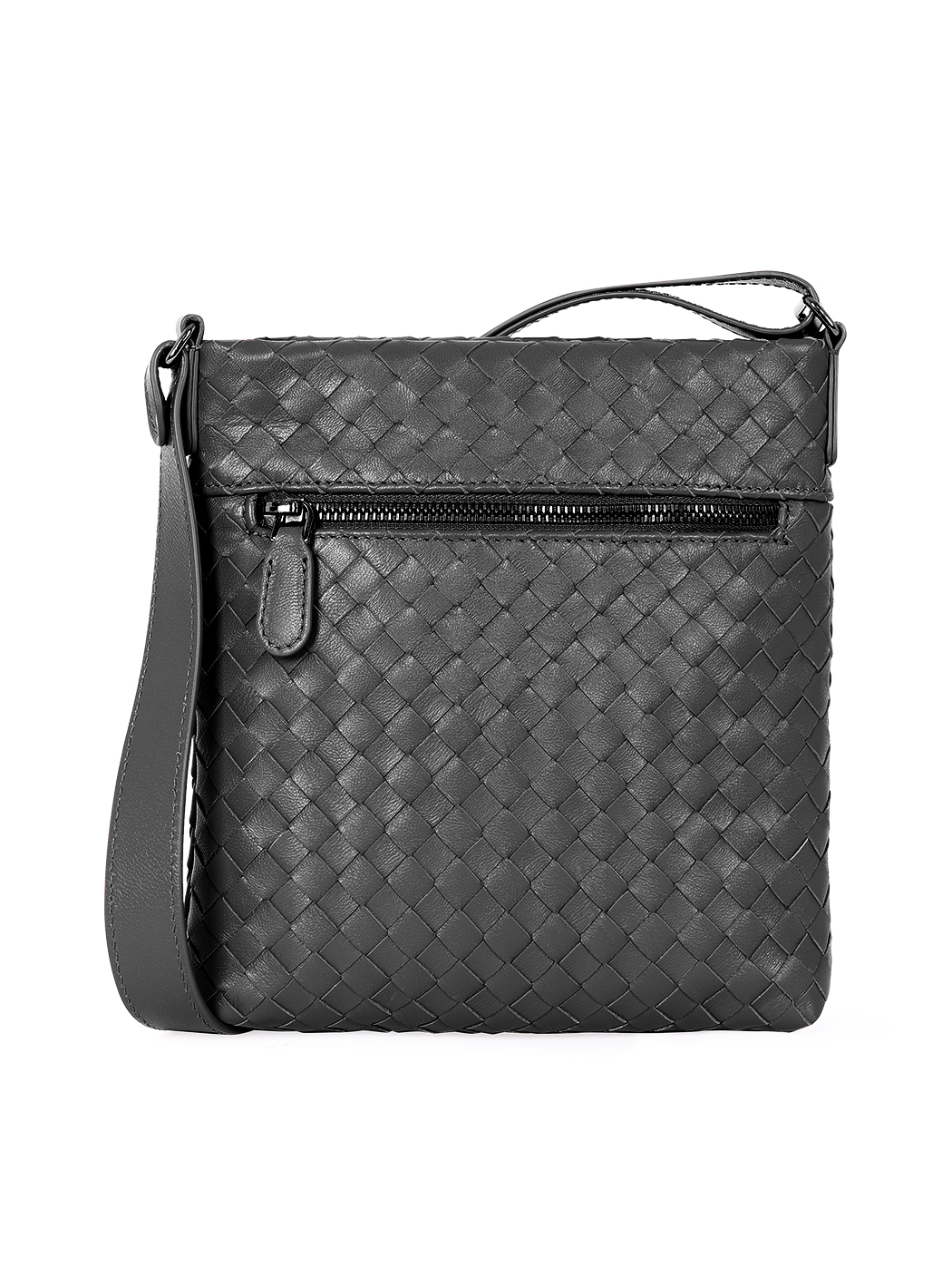 Borsa tracolla grande in pelle intrecciata da uomo nero