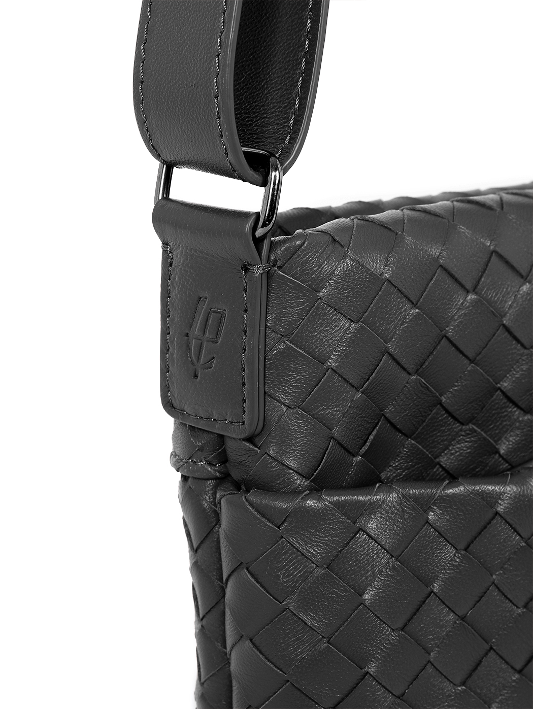Borsa tracolla grande in pelle intrecciata da uomo nero