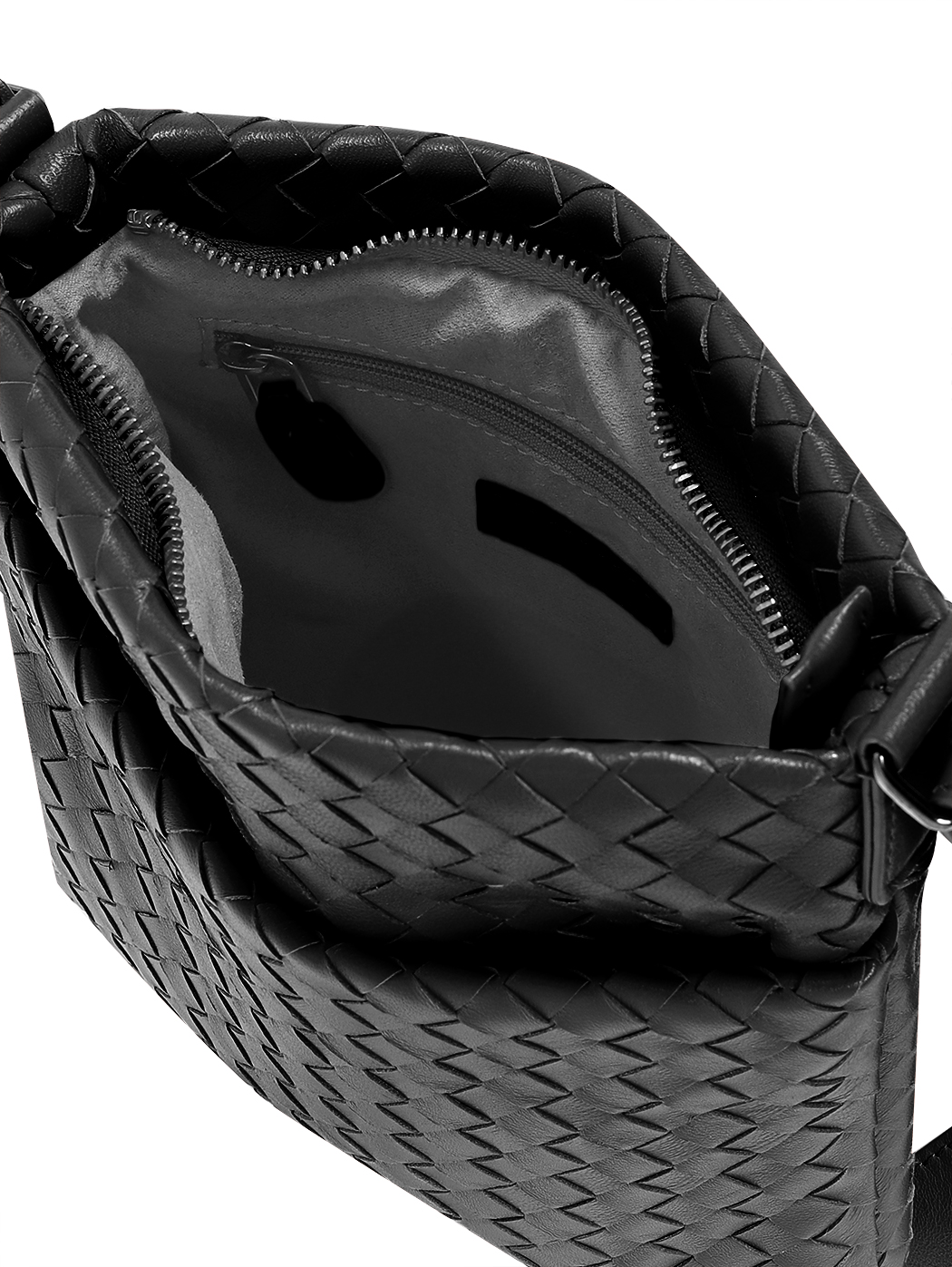 Borsa tracolla grande in pelle intrecciata da uomo nero