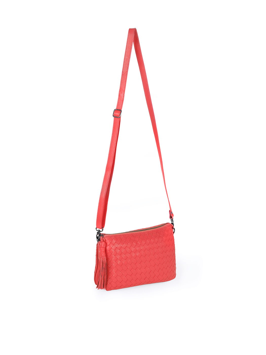 Intrecciato Weave Leather Clutch Crossbody Red