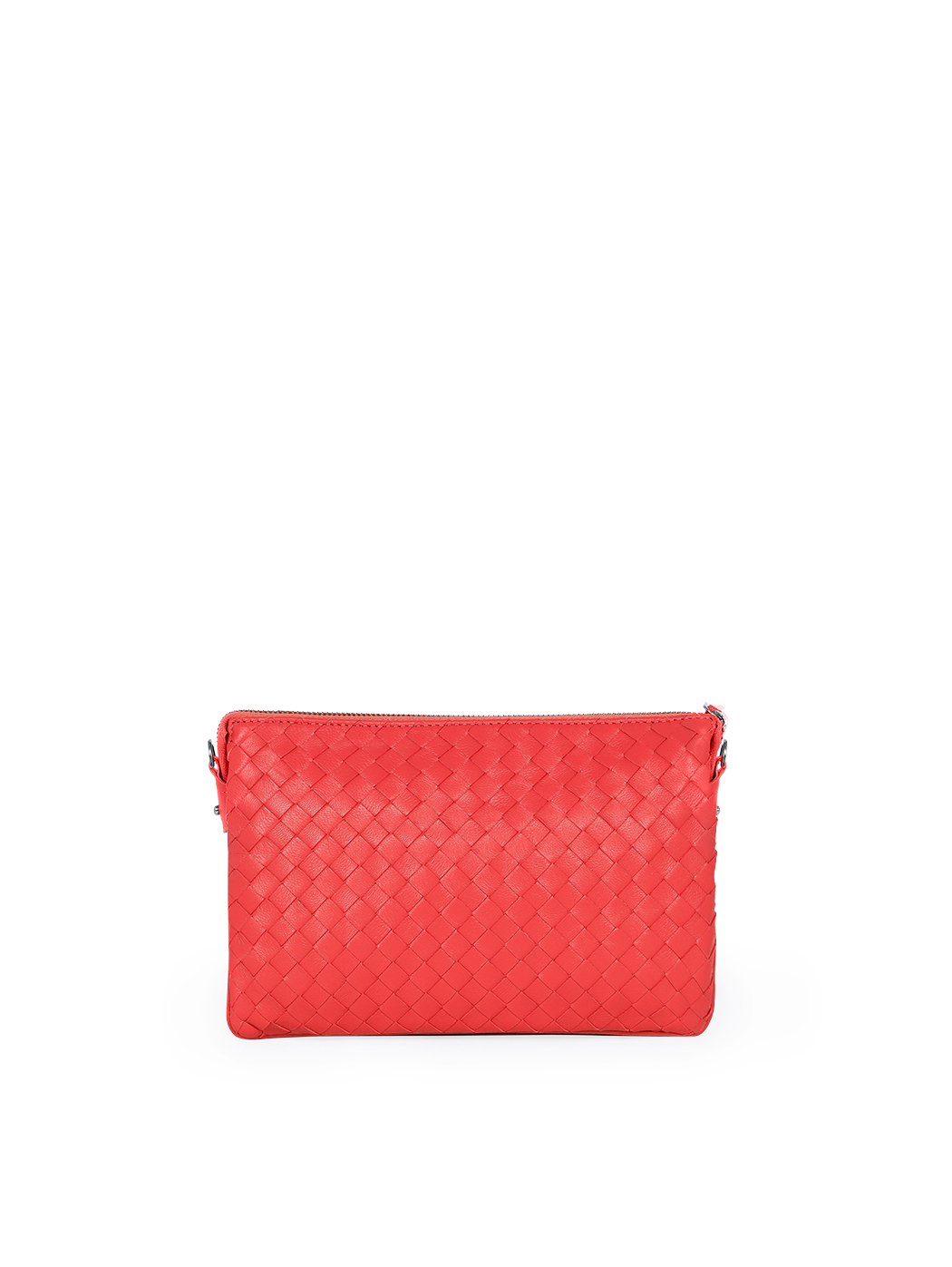 Intrecciato Weave Leather Clutch Crossbody Red