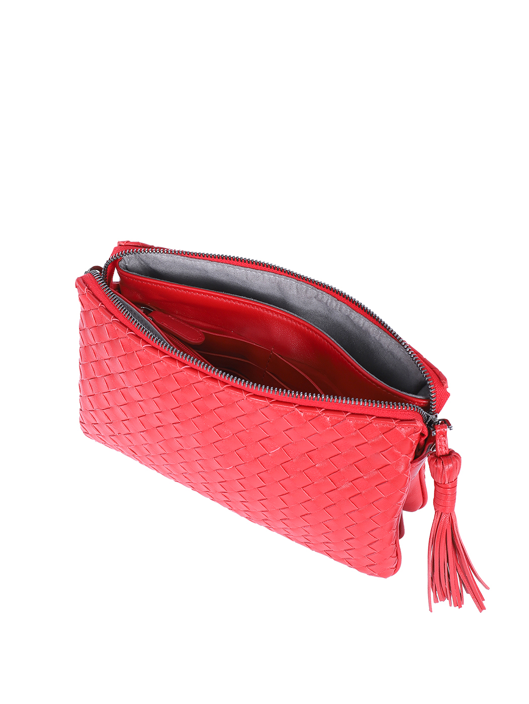 Intrecciato Weave Leather Clutch Crossbody Red