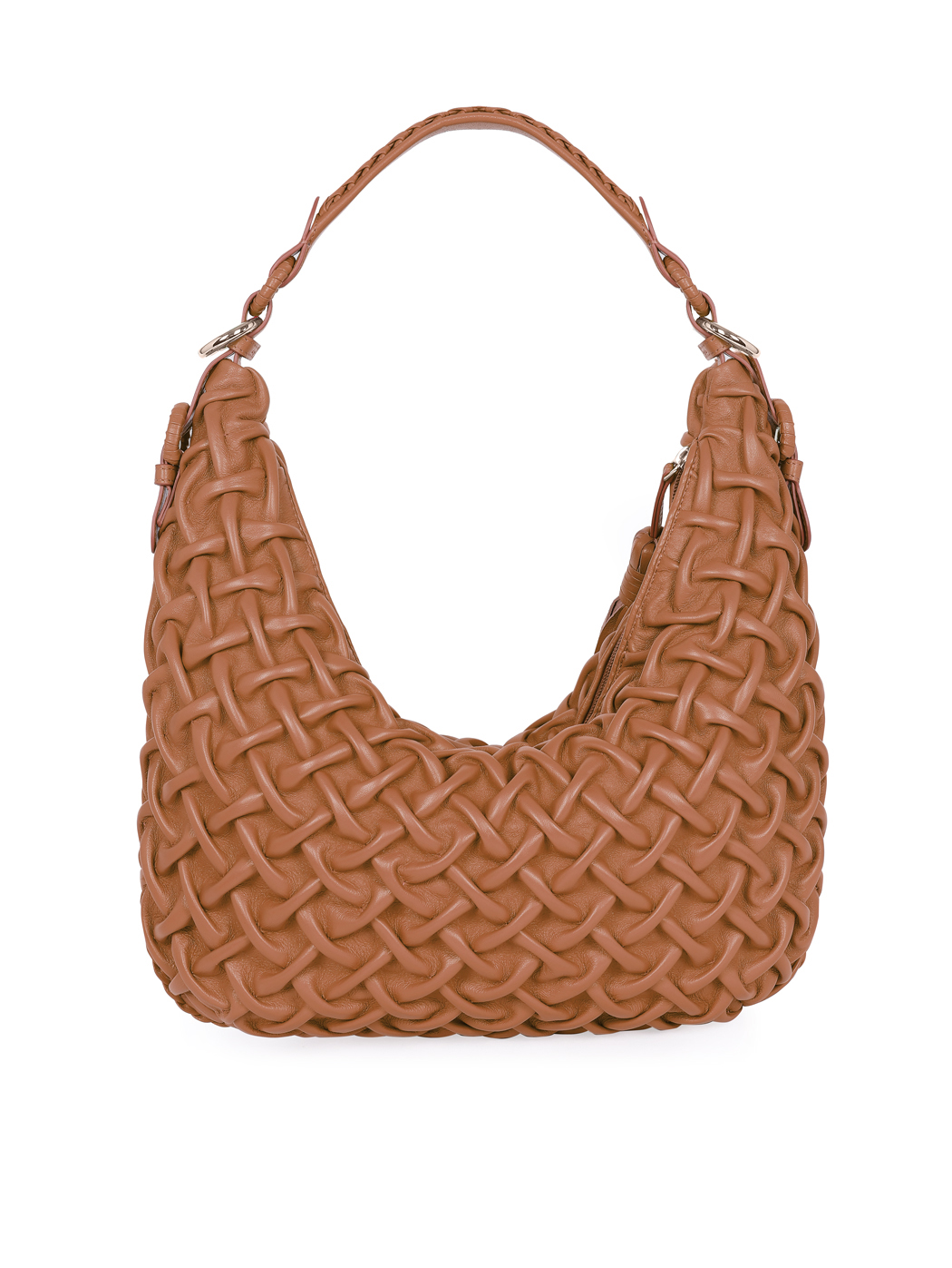 Hobo Shoulder Bag Smocked Weave Tan