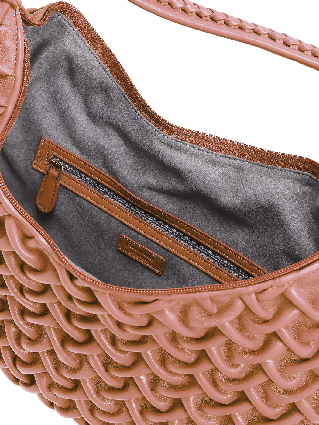 Hobo Shoulder Bag Smocked Weave Tan