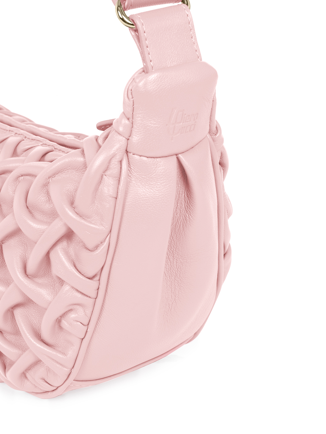 Midi Crescent Stitched Leather Crossbody Pink