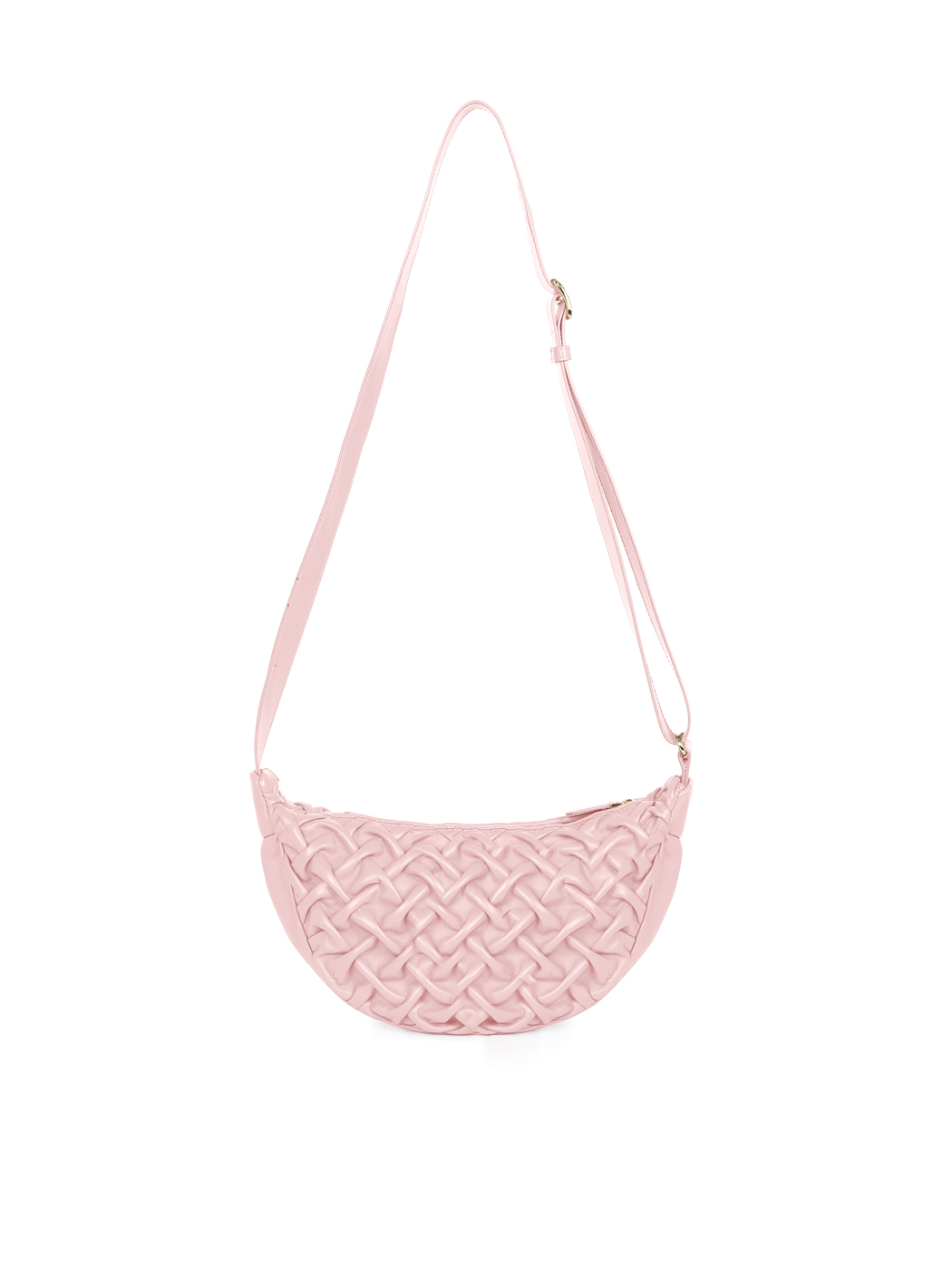 Midi Crescent Stitched Leather Crossbody Pink