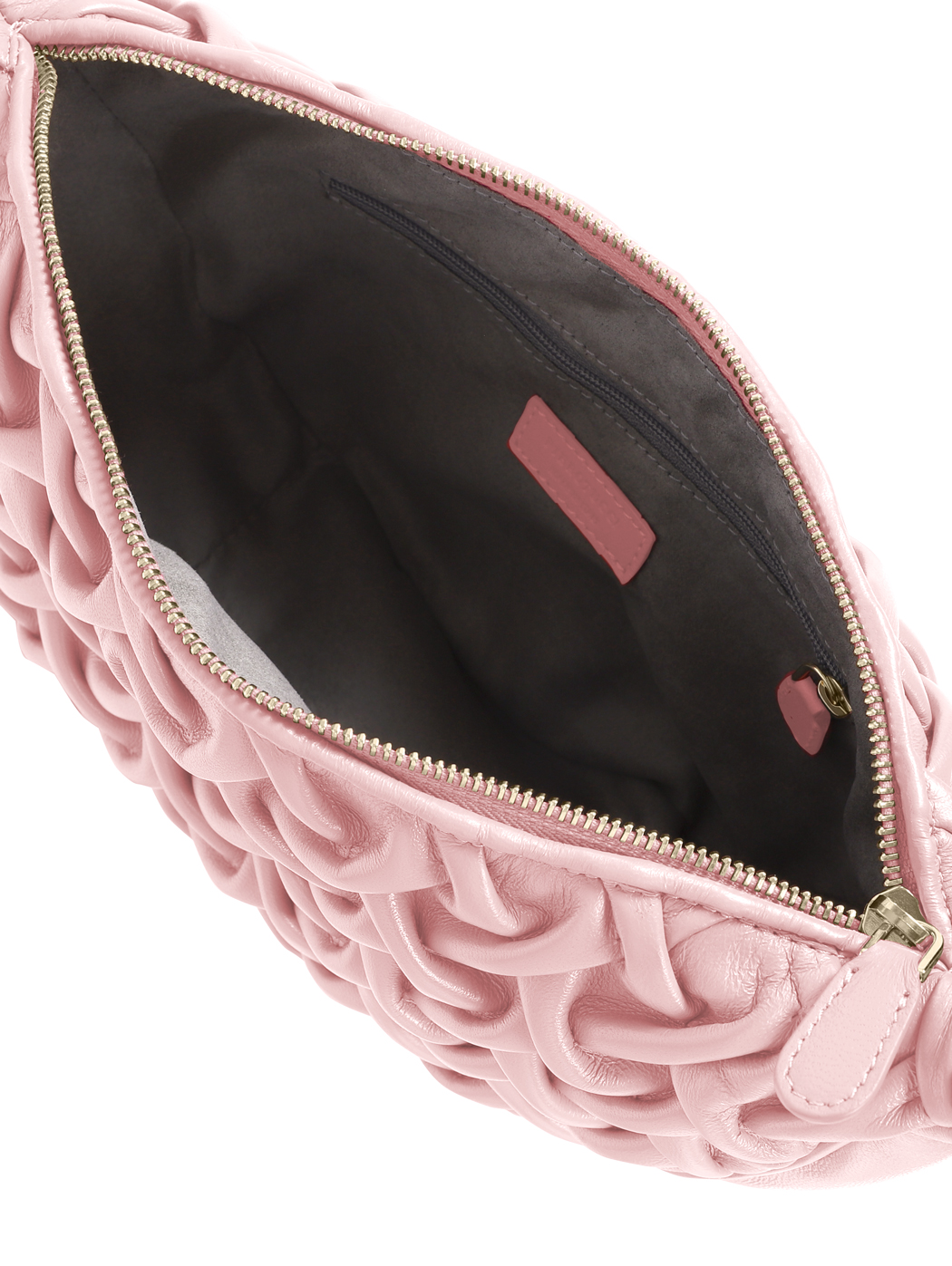 Midi Crescent Stitched Leather Crossbody Pink