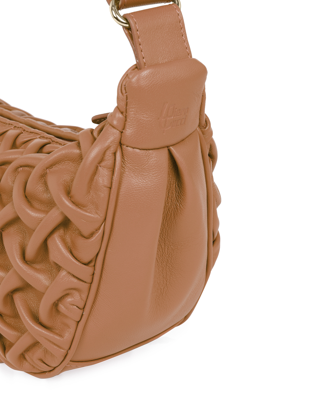 Midi Crescent Smocked Stitch Lambskin Crossbody Tan
