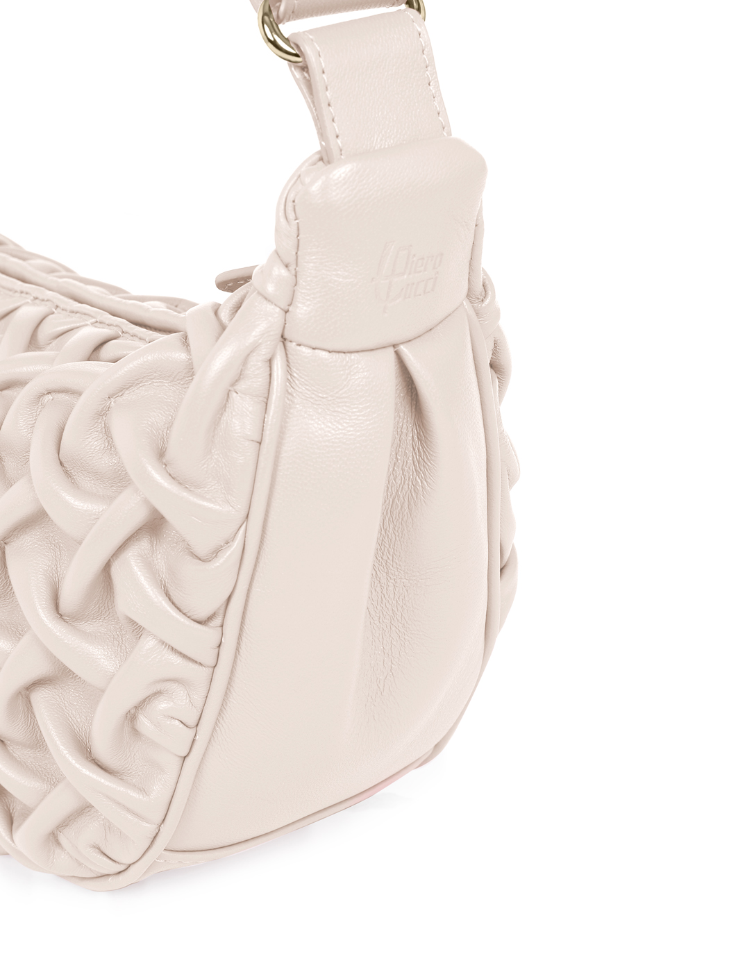 Midi Crescent Smocked Stitch Lambskin Crossbody Beige