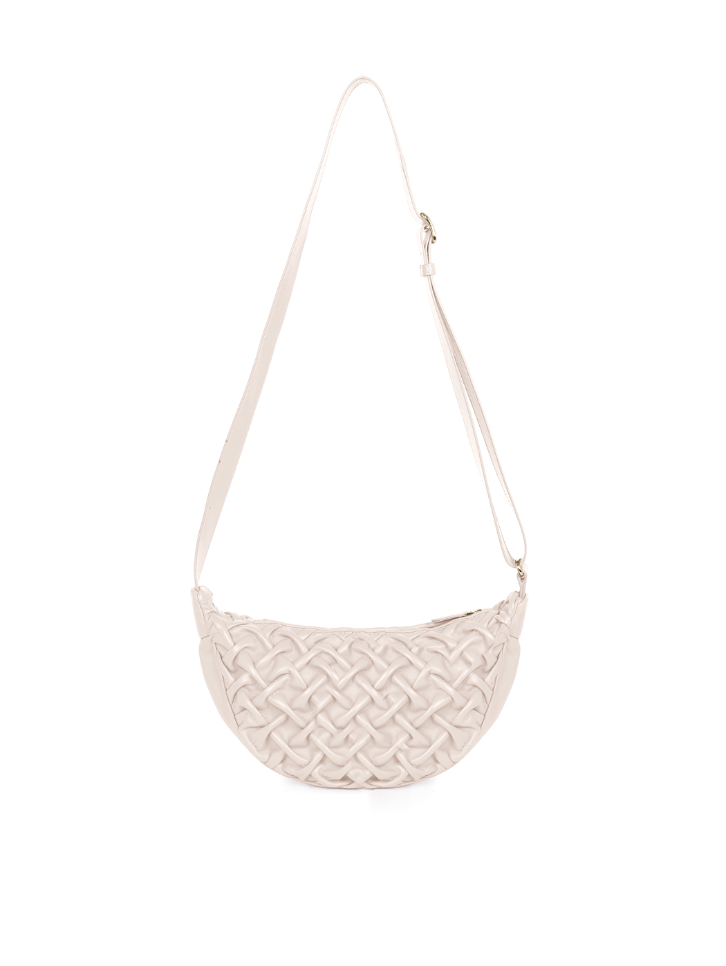 Midi Crescent Smocked Stitch Lambskin Crossbody Beige