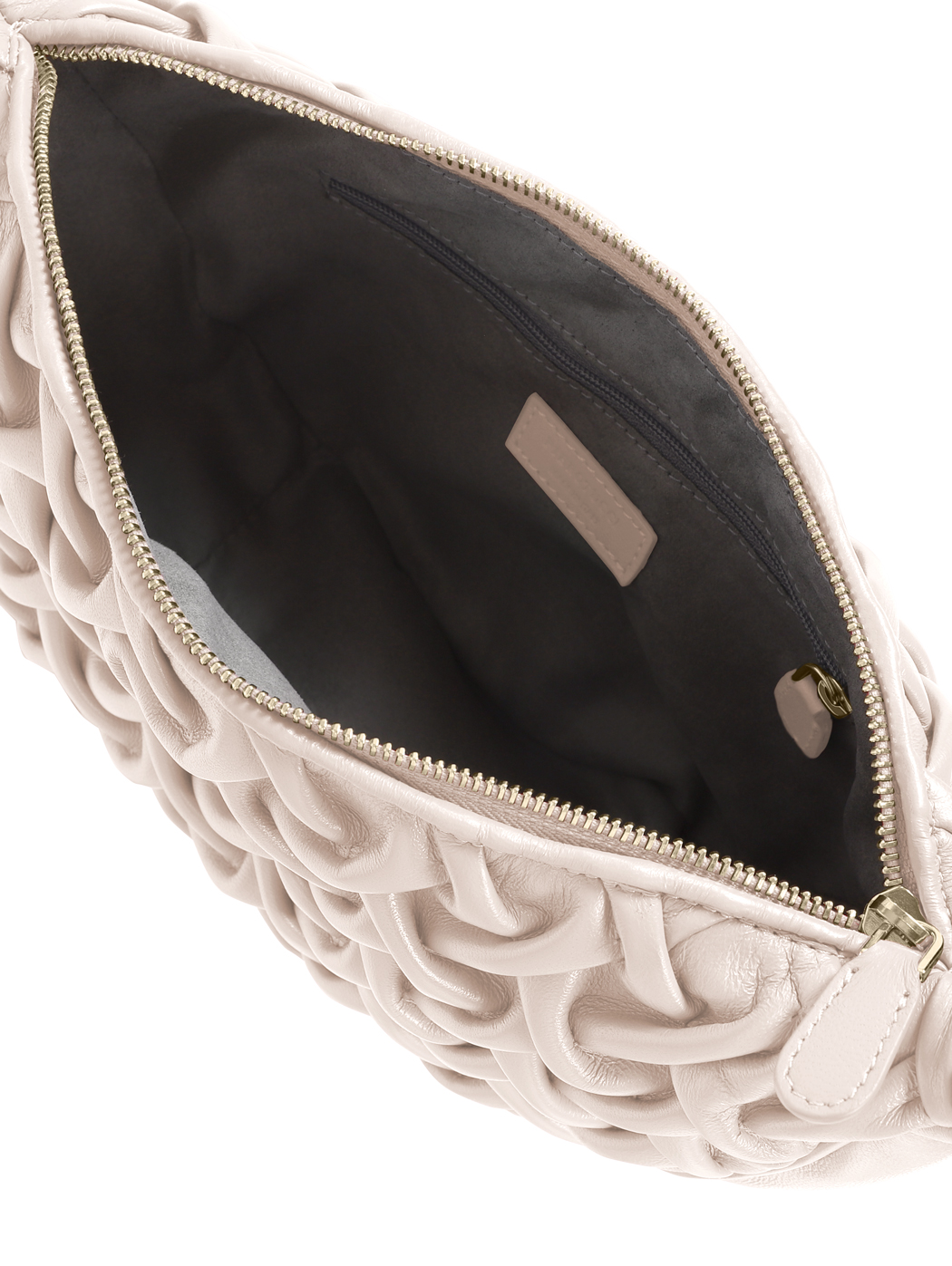 Midi Crescent Smocked Stitch Lambskin Crossbody Beige