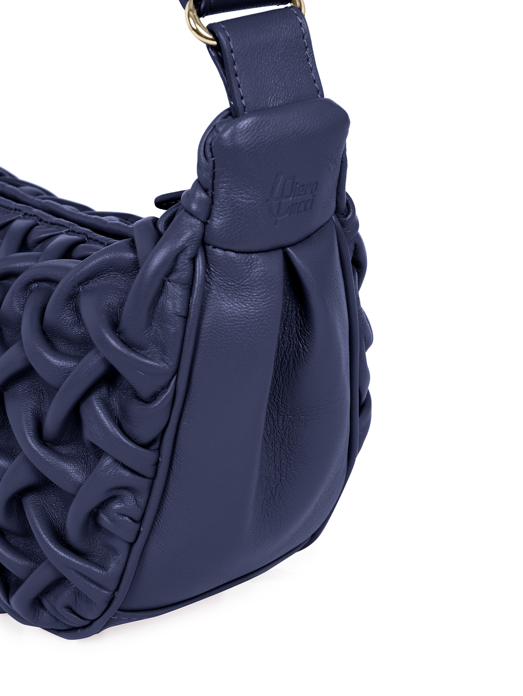 Midi Crescent Stitched Leather Crossbody Navy Blue