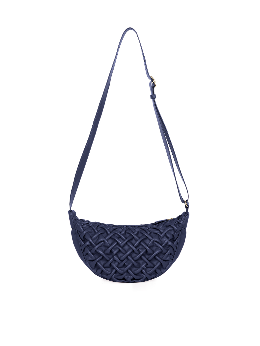 Midi Crescent Stitched Leather Crossbody Navy Blue